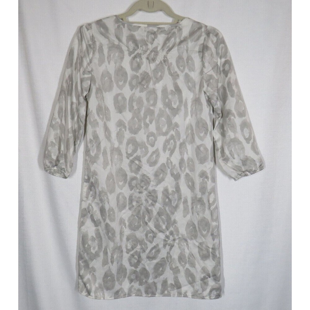 Express Gray Leopard Print Textured Button Up Dre… - image 4